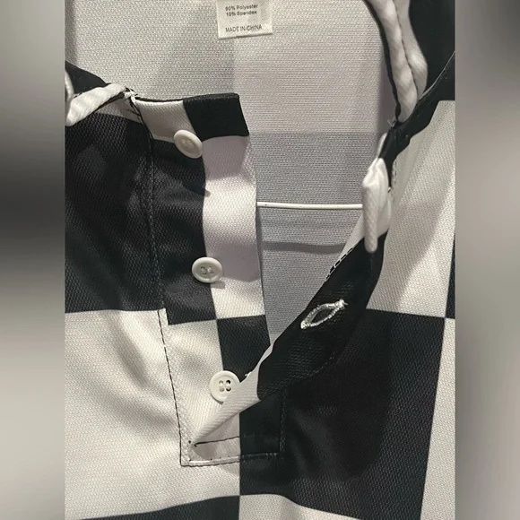 Polo Style Checkered Black and White Long Sleeve Shirt. - Picture 5 of 9